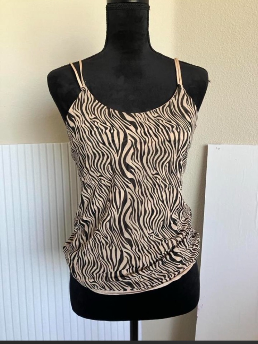 George Beige and Black Zebra-Print Spaghetti Strap Tank